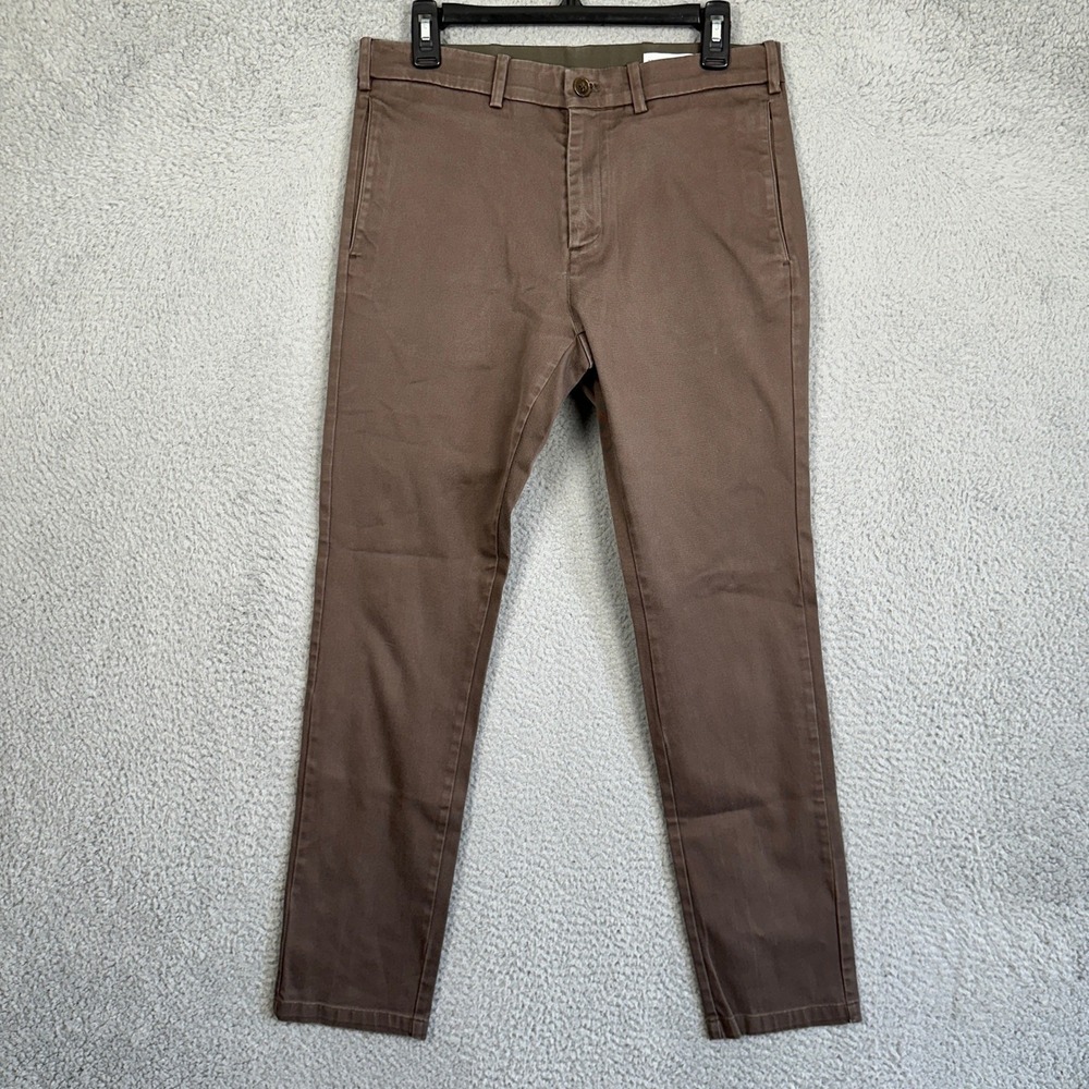 Hill City Pants Mens 31X32 Brown Slim Fit Chino Stretch Flat Front Pocket Casual